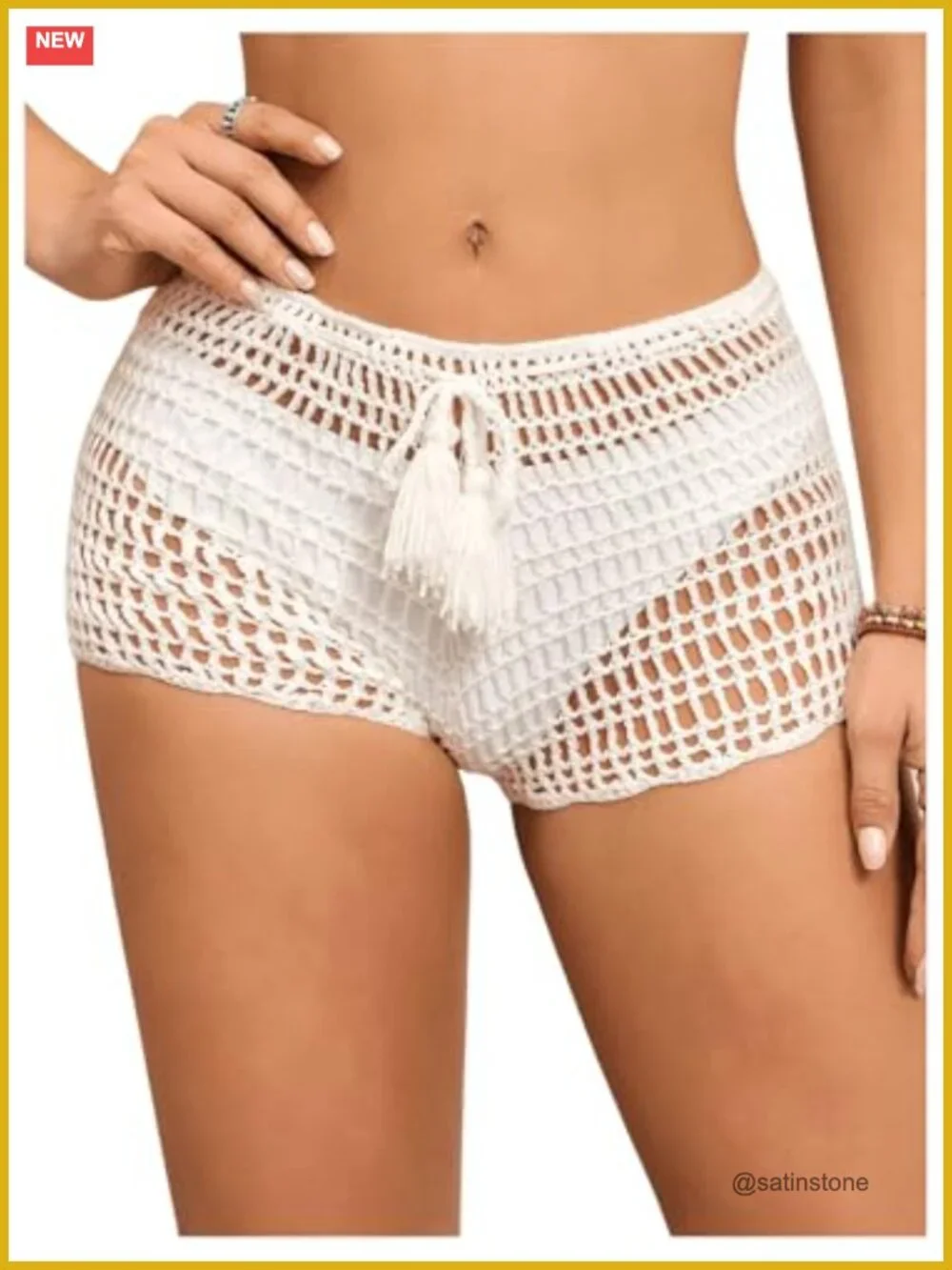 Crochet Hollow Out Tie Waist See Through Boho Shorts Cover Up